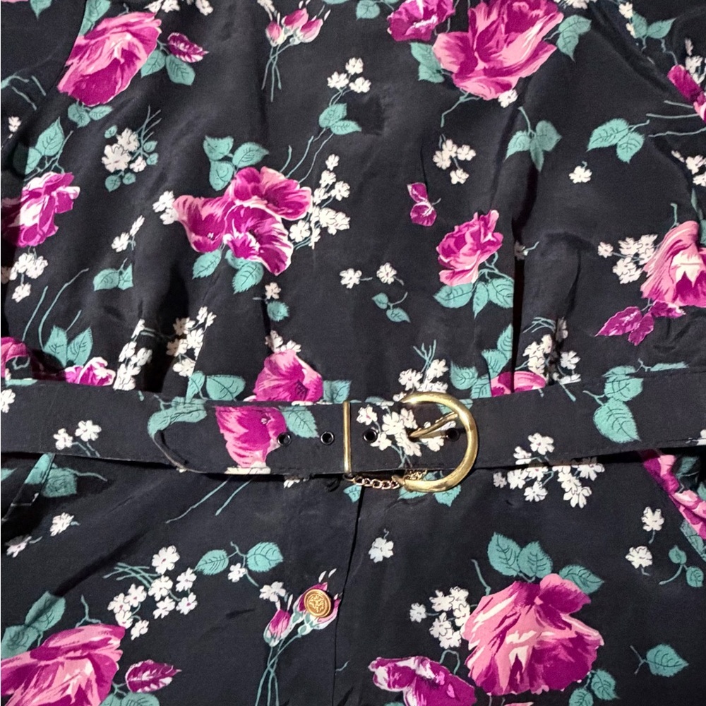 Vintage-Inspired Black Midi Dress with Purple Rose Print - Picture 12 of 12